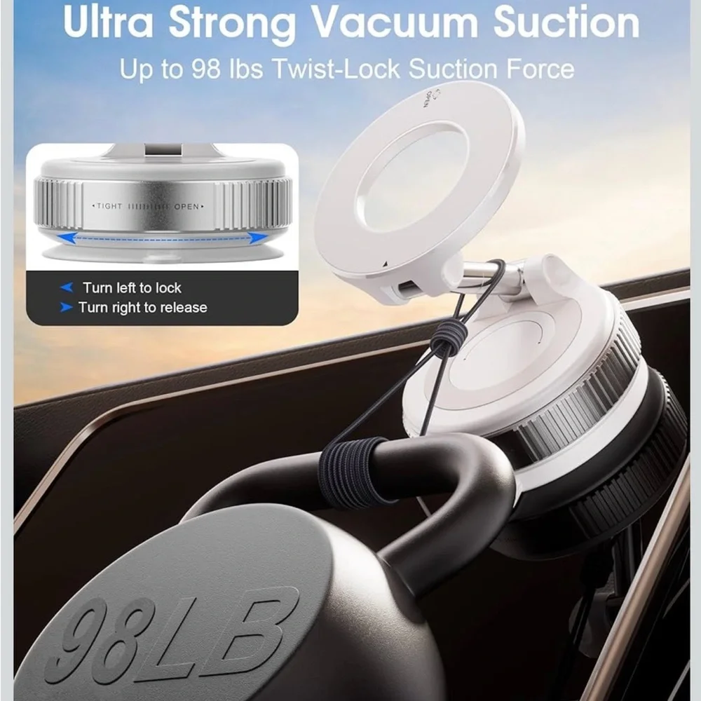 Magnetic Vacuum Suction Phone Mount - White
